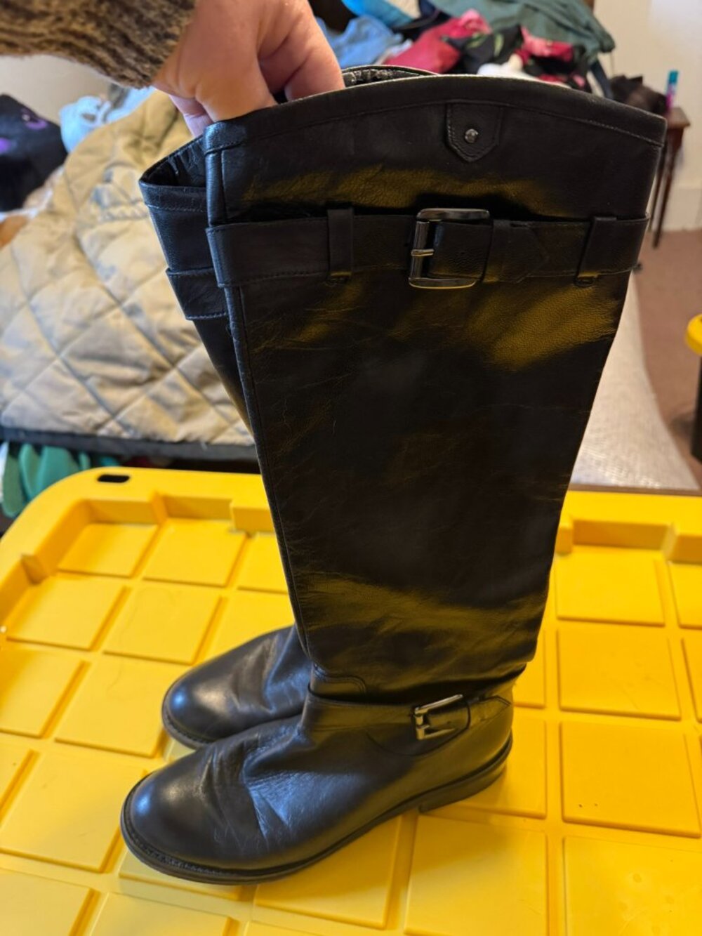 Enzo Angiolini Knee High Black Leather Riding Boots. Size 7.5.
